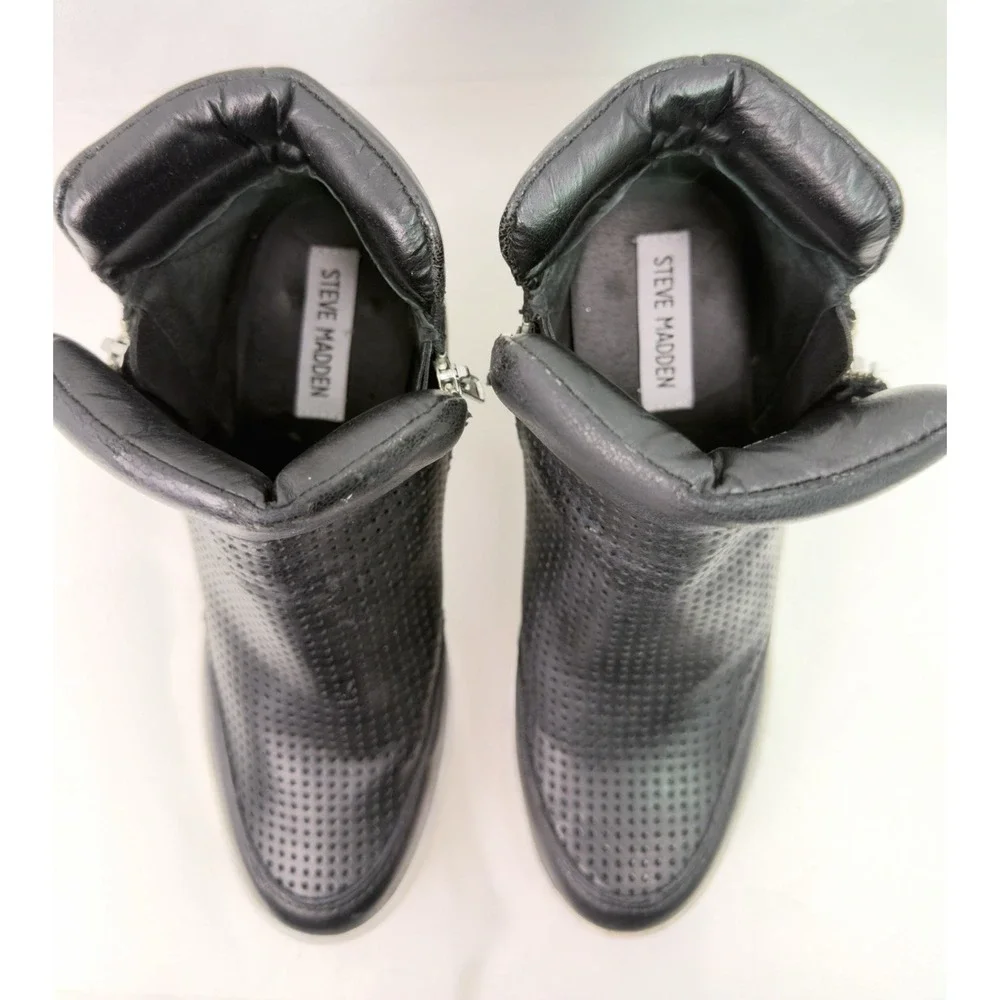 Steve Madden LINQSP Hidden Wedge Sneakers Women's 7.5 Black Perforated Zip